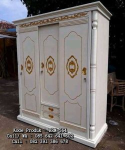 Lemari Pakaian Ukiran Mewah Jepara Putih