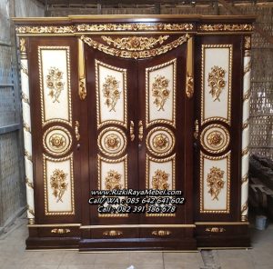 Lemari Pakaian 4 Pintu Ukiran Kayu Jati