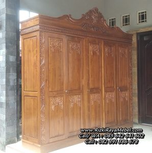Lemari Pakaian Kayu Jati Pintu Geser 5 Pintu