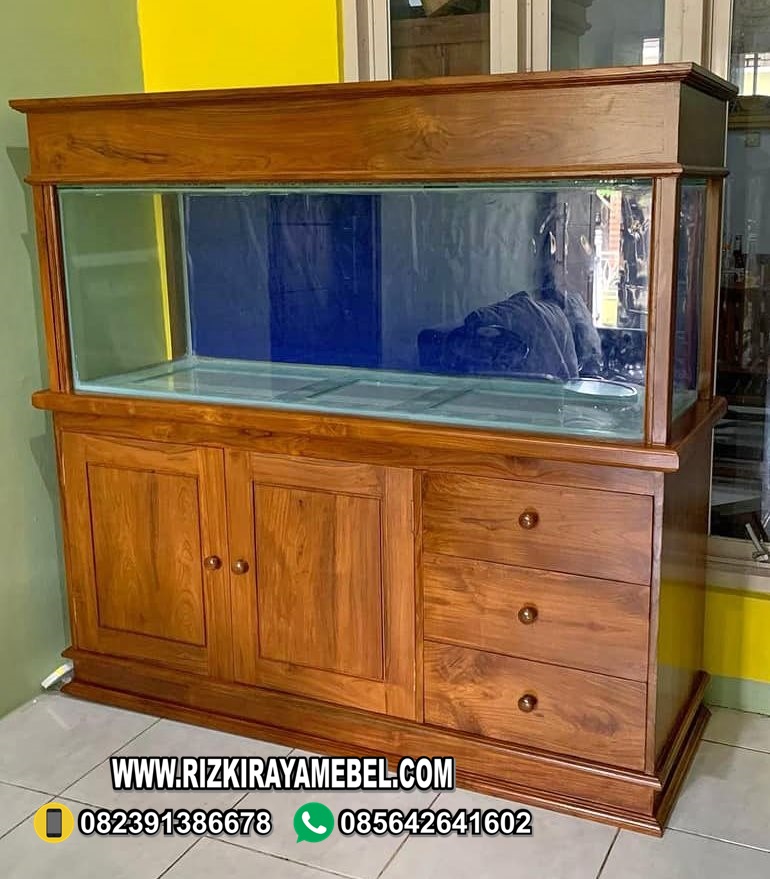 Bufet Aquarium Minimalis Kayu Jati