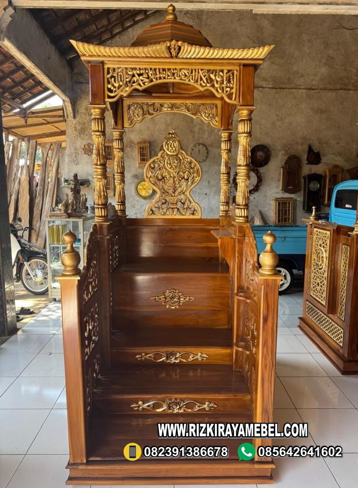 Model Mimbar Masjid Jati Ukir Pintu Depan