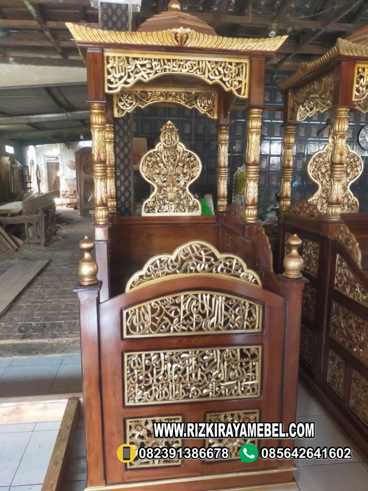 Model Mimbar Masjid Ukir Kaligrafi Jati