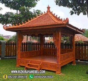 Gazebo Ukiran Kayu Jati Taman Rumah