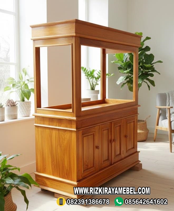 Bufet Aquarium Jati Minimalis Jepara