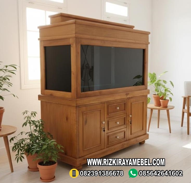 Bufet Aquarium Kayu Jati Minimalis